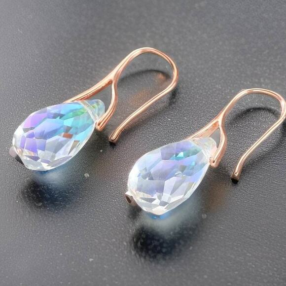 New Elegant Waterdrop Crystal Iridescent Earrings Gold Hook Dangle‎ - Picture 1 of 3